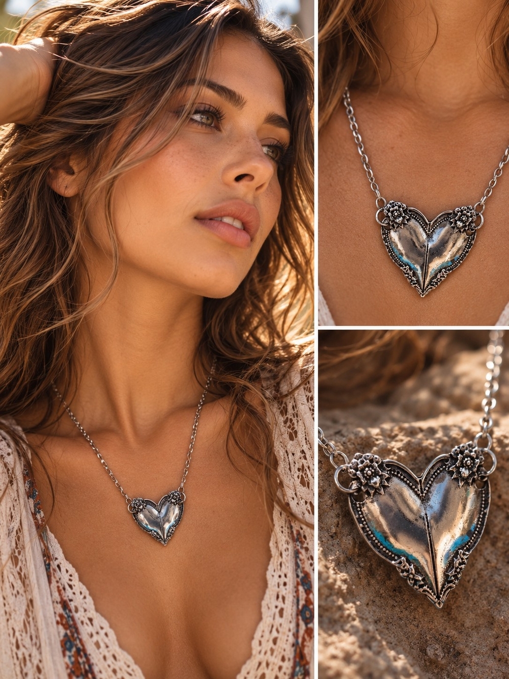 Silver Heart Pendant Necklace - Women Jewelry